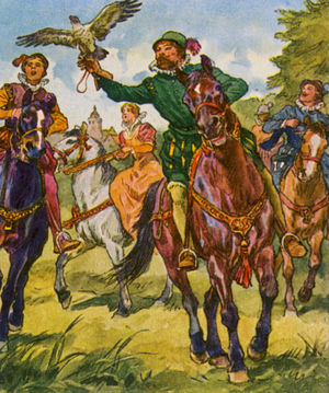 Falkenjagd / Falconry (colour litho)