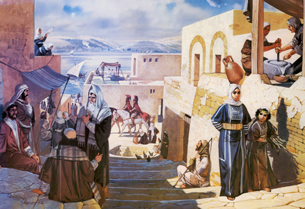 Everyday life in a Palestinian village at the time of Christ (colour litho)