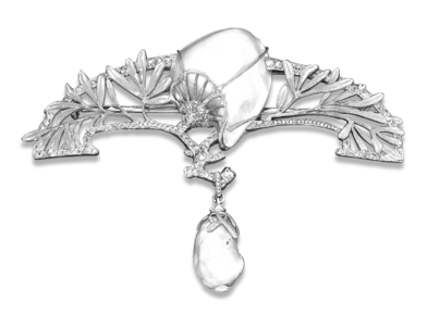 Art Nouveau pendent brooch, 1901 (diamonds, enamel, pearls & gold)