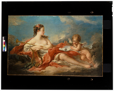 Music Teaching Cupid To Sound The Lyre, 1754 (oil on canvas, the corners made up)