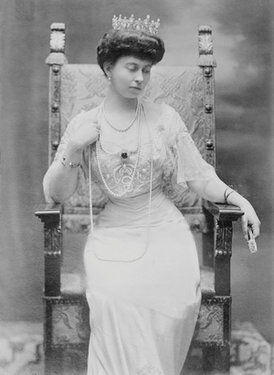 Sophia of Prussia (1870-1932), Queen Consort of Greece (1913-17, 1920-22), Portrait wearing Tiara and Jewelry, Bain News Service, June 1913 (b/w photo)