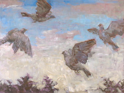 Four Flying Pigeons, 2005 (oil on tempera on panel)