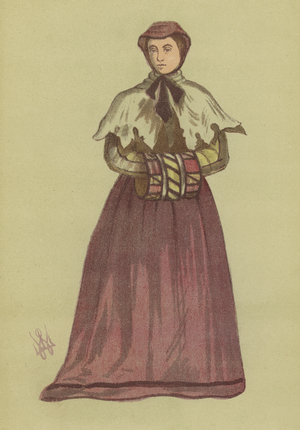 Women's costume of the Commonwealth, 1651 (colour litho)
