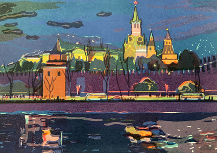 Fireworks over the Kremlin, 1970s (colour litho)
