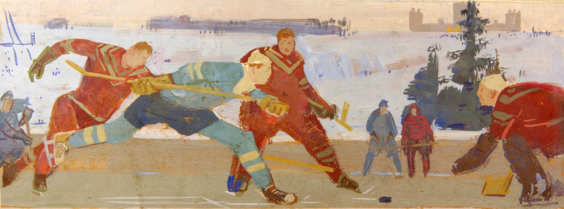 Hockey Players, 1960 (tempera on card)
