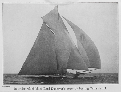 Defender, which killed Lord Dunraven's hopes by beating Valkyrie III (b/w photo)