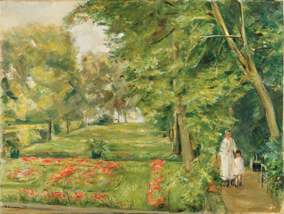 The Artists Granddaughter with her Governess in the Wannsee Garden, 1923 (oil on canvas)