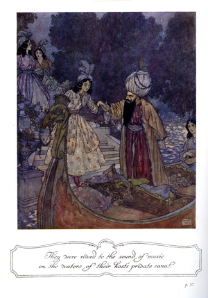 Blue Beard - illustration by Edmund Dulac, to text by Sir Arthur Quiller Couch, 1938 (lithograph)