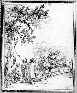 Peasants and Soldiers Trading (ink on paper)