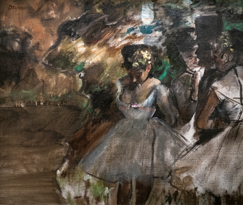 Three dancers behind the scenes. 1880-1885. Oil on canvas.