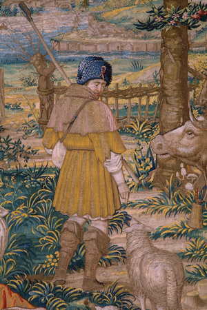 Flemish tapestry. Series The Foundation of Rome: Faustulus meets Romulus and Remus. Cartoonist Barend van Orley (?). Brussels manufacture. 1525-1530. Detail.