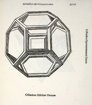 Octocedron abscisum vacuum, illustration from 'Divina Proportione' by Luca Pacioli (c.1445-1517), originally pub. Venice, 1509 (litho)