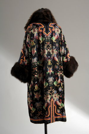 Overcoat, c.1923 (back view), Silk brocade, ribbon and velvet, fur, Lucile Ltd., France