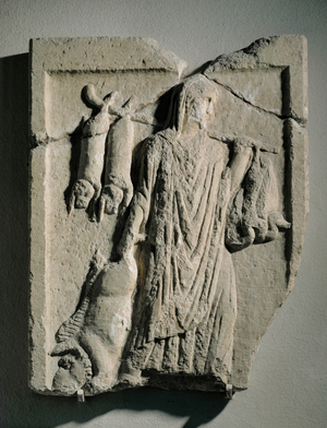 Winter - a hunter with hares, ducks and a boar