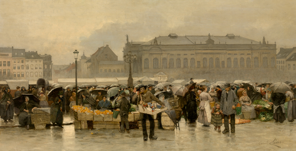 The Market in front of the Theatre in Antwerp (oil on canvas)