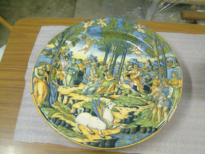 Plate depicting Apollo and Muses on Mount Parnassus (glazed earthenware)
