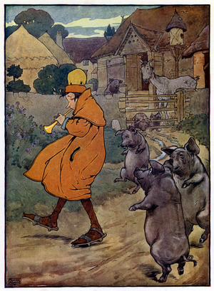 Illustration for The Story of Tom The Piper's Son (colour litho)