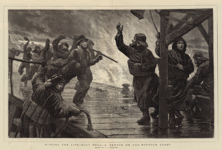 Ringing the Life-Boat Bell, a Sketch on the Norfolk Coast (engraving)