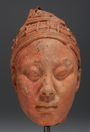 Head, possibly a King (terracotta with residue of red pigment & traces of mica)