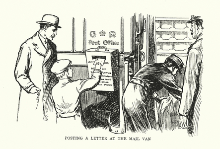 Posting a letter at the Mail Van (litho)