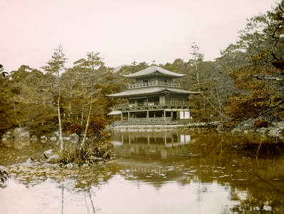View of the Golden Pavilion Temple ( Kinkaku - ji ) in Kyoto circa 1900 - 1915 (photograph)