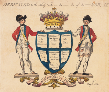 Dedicated to the Newly Created E--l of L-nsd-le, pub. 1784 (hand coloured engraving)