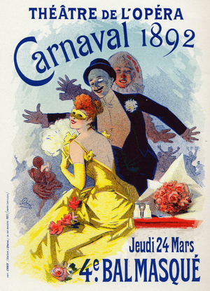 Art. Entertainment. Masquerade ball at the Opera of Paris, 1892 (poster)