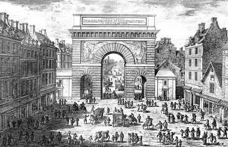 View of the Saint Martin gate in Paris built in 1674, one of the tax offices in Paris, engraving by Perelle 17th century
