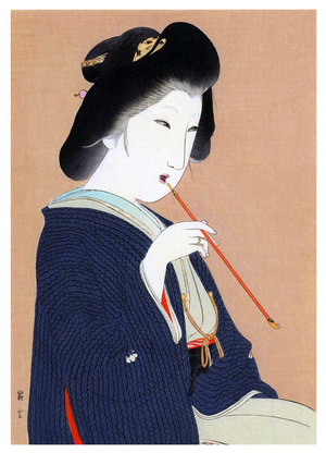Japan: 'Imasugata'or 'Modern beauty' with pipe, Yamamoto Shoun (1870-1965), c. 1905