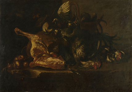 Still life with meat and dead birds, 1660 (oil on canvas)