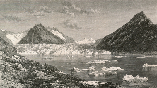 The Aletsch Glacier and Marjelen Lake (engraving)