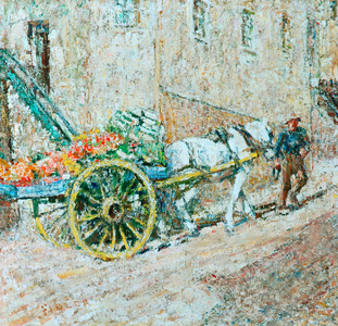 The Fruit Cart (oil on canvas)