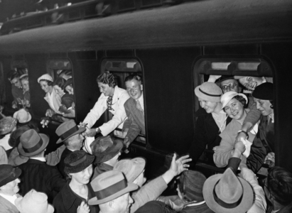 Farewell to the family before the America exchange, 1935 (b/w photo)