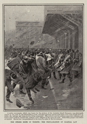 The Strike Riots in Trieste, the Proclamation of Martial Law (engraving)