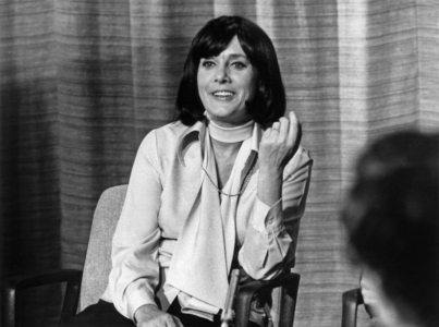 Alice Saunier Seite French Minister of University, April 13, 1976 (b/w photo)