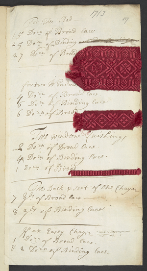 Add. MS 22257 f.517, Silk textile samples (silk & paper)