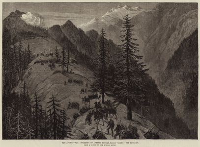 The Afghan War, storming of Afreedi Sungas, Bazar Valley (engraving)