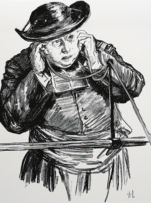 Visitor to the Paris international Exhibition listening to a recording of Edison's Phonograph, 1889