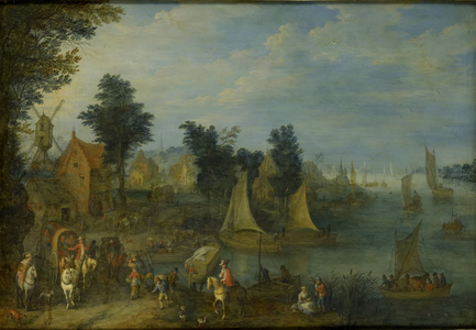 Village on the Bank of a River, 1723 (oil on panel)