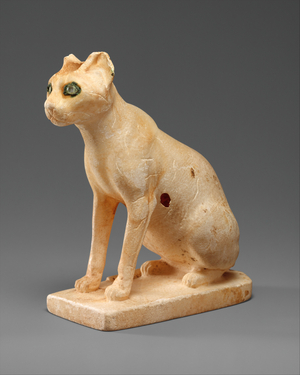 Cosmetic Vessel in the Shape of a Cat, c.1990–1900 BC  (painted travertine, copper, quartz crystal)