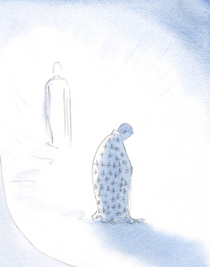 When a soul gives up its personal ambitions, for the love of Christ, Christ gives to it the robe it will wear as it walks towards the Father., 2001 (w/c on paper)