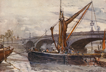 Kew Bridge from Brentford (colour litho)