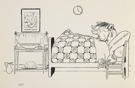 A pig in bed.