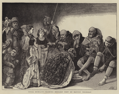 Royal Humility, washing Beggars' Feet on Maundy Thursday (engraving)