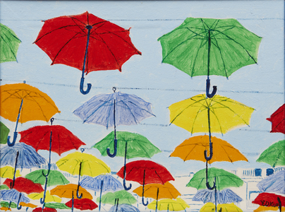 Sun Umbrellas above Spanish Town, 2015 (oil on canvas)
