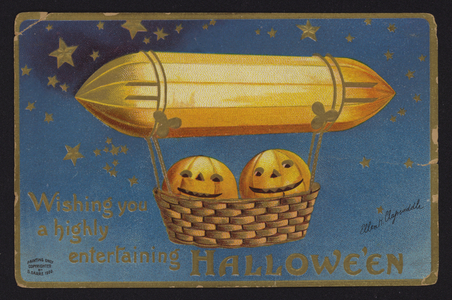 Airship carrying pumpkins (chromolitho)