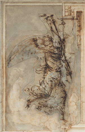 An Angel Carrying a Torch, c.1500-1504 (pen and ink drawing)