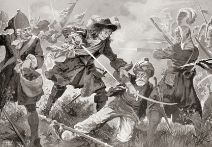 Death of Köprülü Fazil Mustafa Pasha at The Battle of Slankamenin 1691, from Hutchinson's History of the Nations, pub.1915 (print)