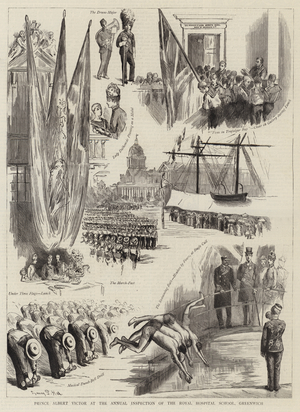 Prince Albert Victor at the Annual Inspection of the Royal Hospital School, Greenwich (engraving)