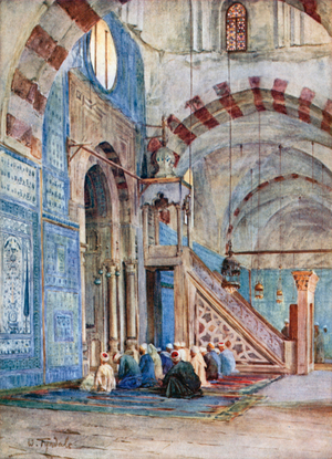 Interior of the Blue Mosque, Cairo (colour litho)
